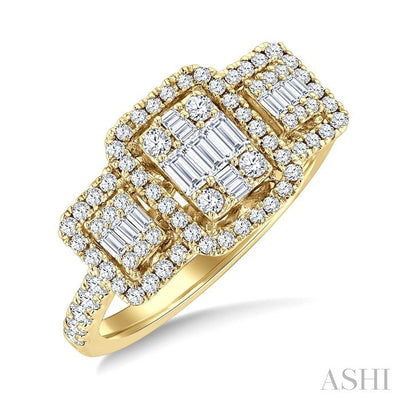 Emerald Shape Past Present & Future Halo Fusion Diamond Engagement Ring