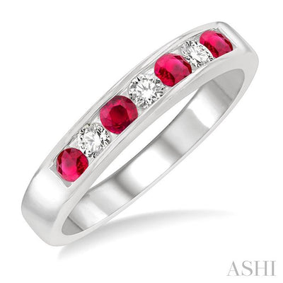 Channel Set Alternate Gemstone & Diamond Wedding Band