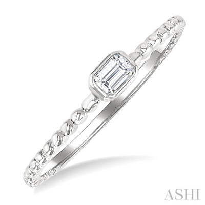 Emerald Shape East-West Bezel Set Petite Diamond Fashion Ring