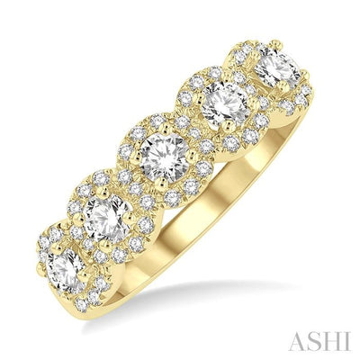 Round Shape 5 Stone Halo Half Eternity Diamond Wedding Band