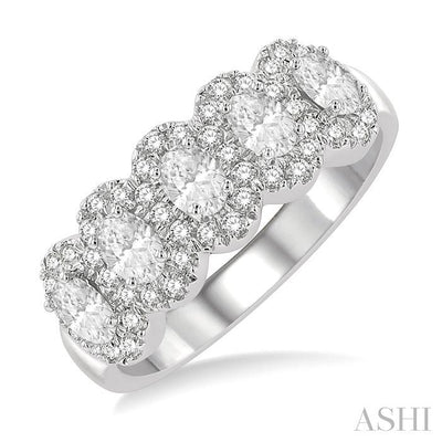 Oval Shape 5 Stone Halo Half Eternity Diamond Wedding Band