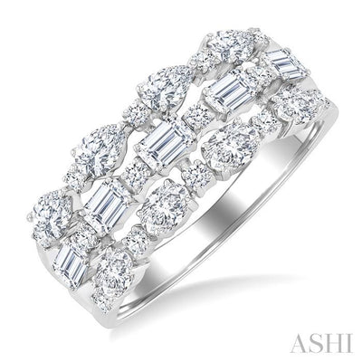 Bold Mixed Shape Three Row Diamond Fashion Band