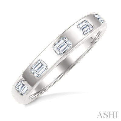 Emerald Shape 5 Stone Bezel Set Diamond Band