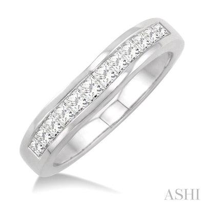 Channel Set Curved Diamond Wedding Band