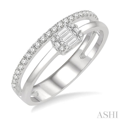 Emerald Shape Double Row East-West Fusion Diamond Ring