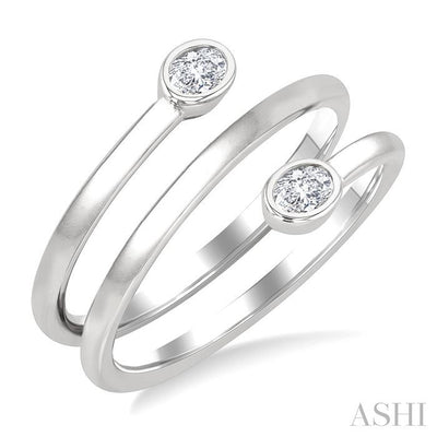 Oval Shape Bezel Double Coil Diamond Fashion Ring
