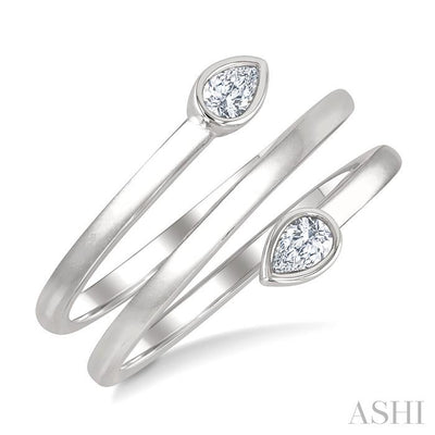 Pear Shape Bezel Double Coil Diamond Fashion Ring