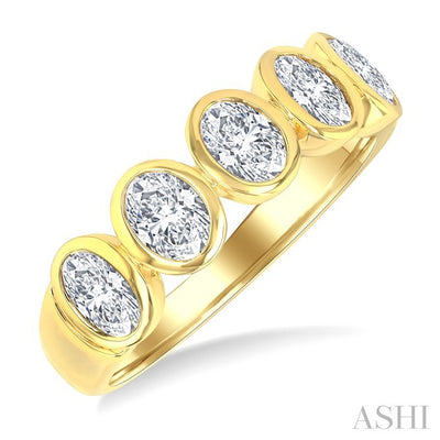 5 Stone Oval Shape Bezel Set Diamond Band