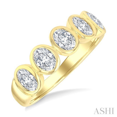 5 Stone Oval Shape Bezel Set Diamond Band