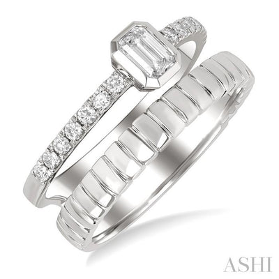 Emerald Shape Bezel Diamond Fashion Open Ring