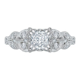 3/8 ct Diamond Carizza Semi Mount Engagement Ring to fit Princess Center in 14K White Gold