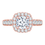 7/8 ct Diamond Carizza Semi Mount Engagement Ring to fit Cushion Center in 14K Rose Gold