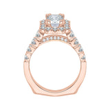 7/8 ct Diamond Carizza Semi Mount Engagement Ring to fit Cushion Center in 14K Rose Gold