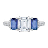 3/8 ct Diamond and 7/8 ct Sapphire Carizza Semi Mount Engagement Ring to fit Emerald Center in 14K White Gold