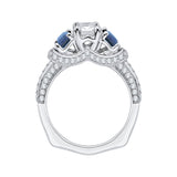 3/8 ct Diamond and 7/8 ct Sapphire Carizza Semi Mount Engagement Ring to fit Emerald Center in 14K White Gold