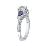 3/8 ct Diamond and 7/8 ct Saphhire Carizza Semi Mount Engagement Ring to fit Cushion Center in 14K White Gold