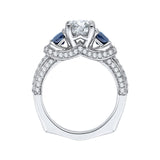 3/8 ct Diamond and 7/8 ct Saphhire Carizza Semi Mount Engagement Ring to fit Cushion Center in 14K White Gold