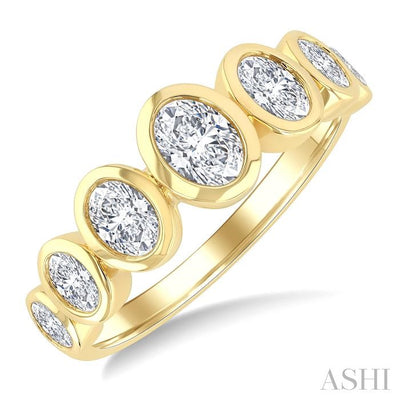 Oval Shape 7 Stone Bezel Set Diamond Band