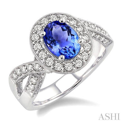 Oval Shape Gemstone & Halo Diamond Ring