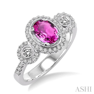 Oval Shape Gemstone & Halo Diamond Ring