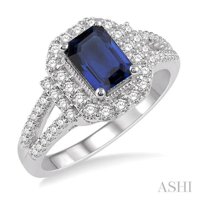 Emerald Shape Gemstone & Halo Diamond Ring