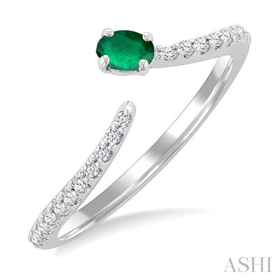 Oval Shape Gemstone & Petite Diamond Fashion Open Ring