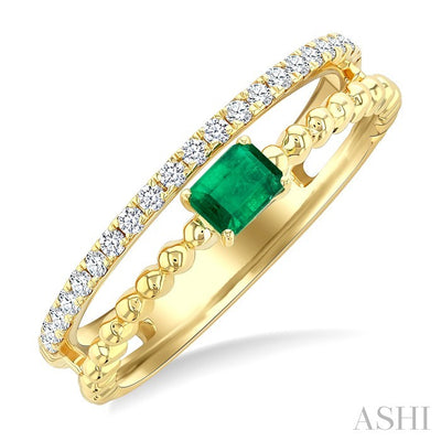 Bead Emerald Shape East-West Gemstone & Diamond Ring