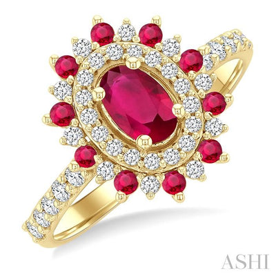 Oval Shape Gemstone & Halo Diamond Ring