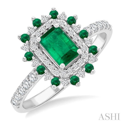 Emerald Shape Gemstone & Halo Diamond Ring
