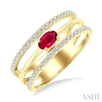 Oval Shape East-West Gemstone & Diamond Layered Fashion Ring
