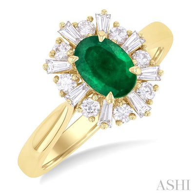 Oval Shape Gemstone & Baguette Halo Diamond Ring