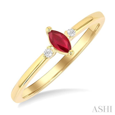 Marquise Shape Gemstone & Petite Diamond Fashion Ring