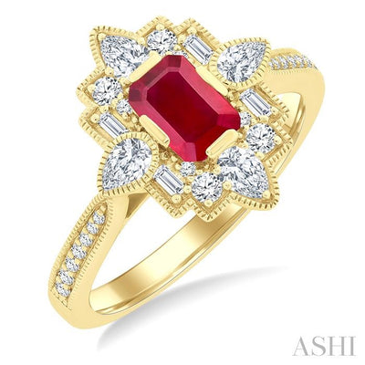 Emerald Shape Art Deco Gemstone & Diamond Fashion Ring