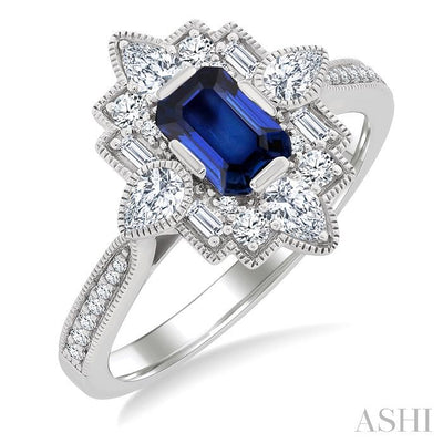 Emerald Shape Art Deco Gemstone & Diamond Fashion Ring