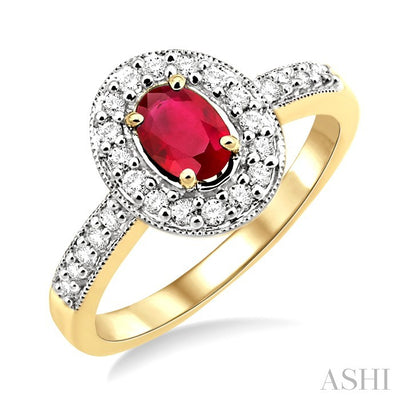 Oval Shape Gemstone & Halo Diamond Ring