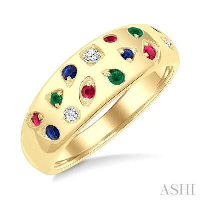 Mixed Shape Gemstone & Diamond Mosaic Fashion Wide Band