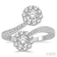 2 Stone Halo Diamond Fashion Open Ring