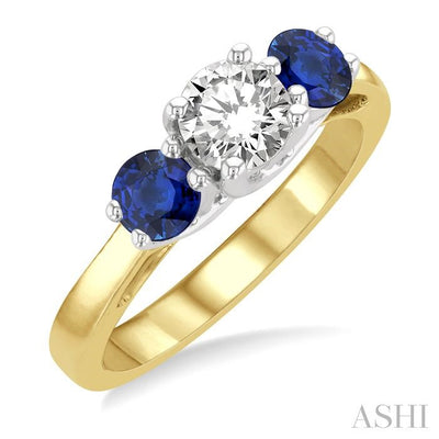Round Shape Past Present & Future Gemstone & Diamond Ring