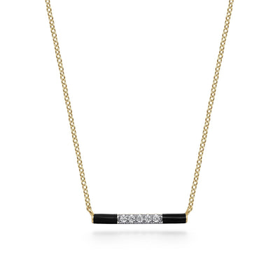 Black Enamel Diamond Bar Necklace