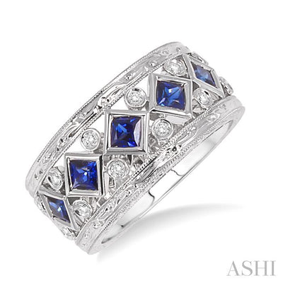 Princess Shape Gemstone & Diamond Fashion Band