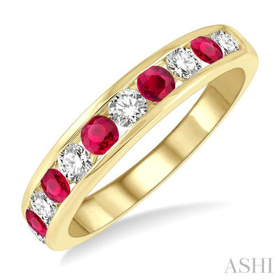 Channel Set Alternate Gemstone & Diamond Wedding Band