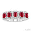 Emerald Shape 5 Gemstone & Halo Diamond Wedding Band