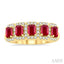Emerald Shape 5 Gemstone & Halo Diamond Wedding Band