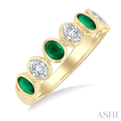 7 Alternate Oval Shape Gemstone & Diamond Fashion Band