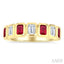 7 Alternate Emerald Shape Gemstone & Diamond Fashion Band