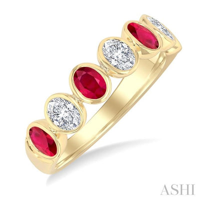 7 Alternate Oval Shape Gemstone & Diamond Fashion Band