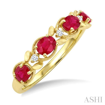 Oval Shape Gemstone & Diamond Fashion Band