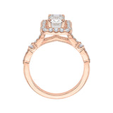 14K Pink Gold 3/8 ct Diamond Carizza Semi Mount Engagement Ring to Fit Emerald Center