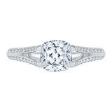 14K White Gold 1/4 ct Diamond Carizza Semi Mount Engagement Ring to Fit Cushion Center