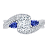 14K White Gold 1/5 ct Diamond and 5/8 ct Sapphire Carizza Semi Mount Engagement Ring to Fit Princess Center